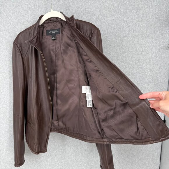 Weekend MaxMara Womens Leather Biker Jacket Size 10 Chocolate Brown Butter Soft - Picture 3 of 15